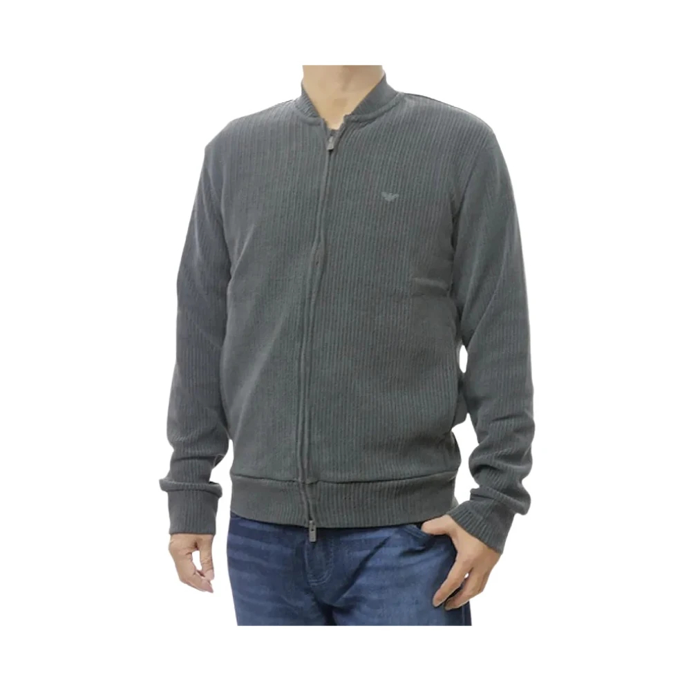 Emporio Armani Herren Grau - Zip-Cardigan Mit Durchgehendem Reißverschluss - Knitwear - S