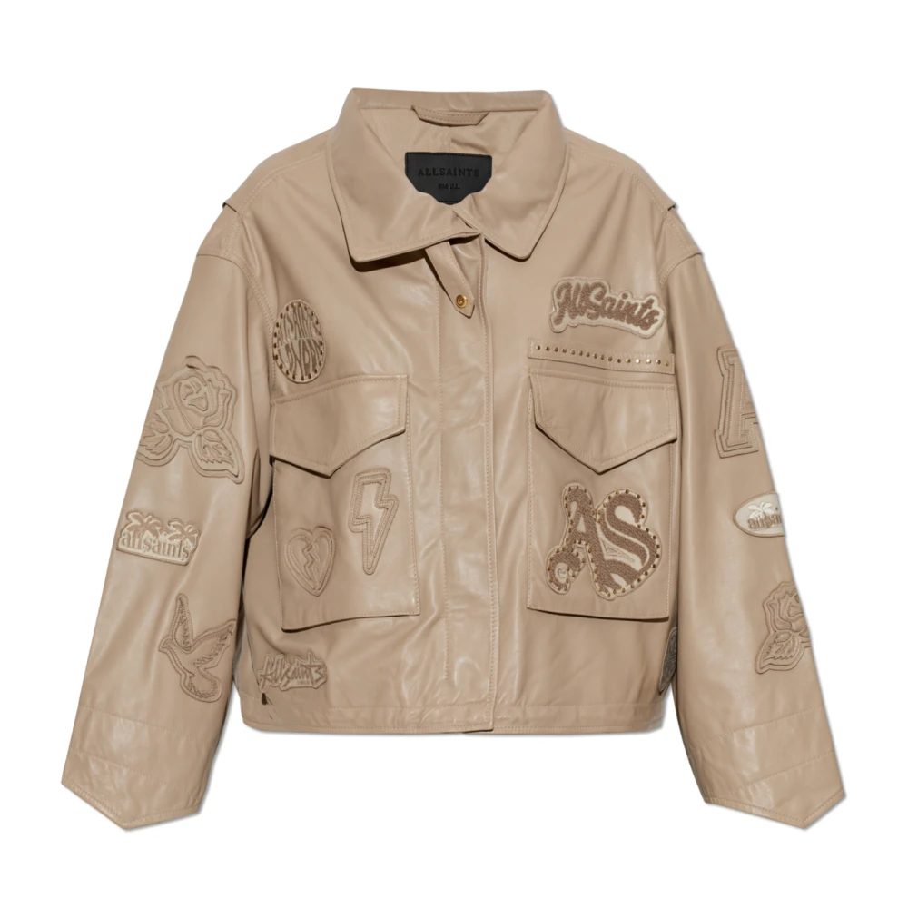 Allsaints Damen Braun Women's Clay Oversized Leather Patch Jacket Size L - Bild 3