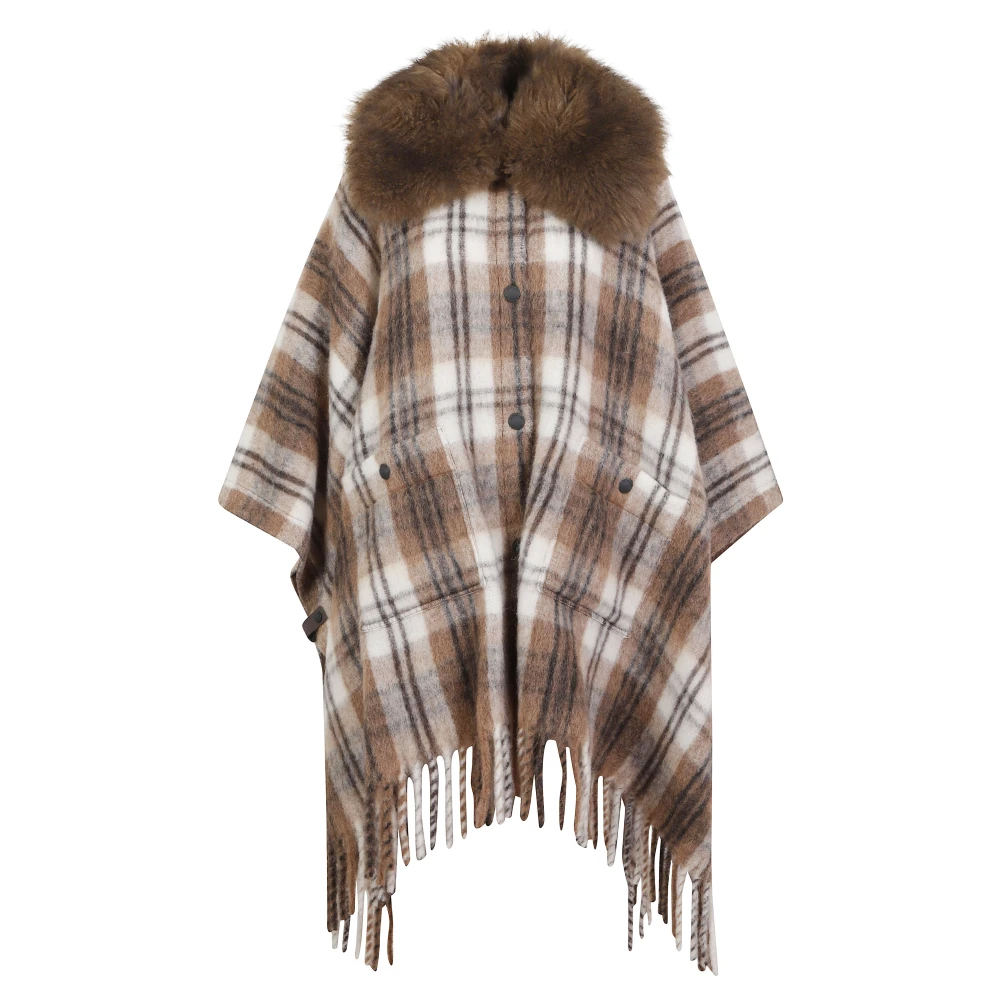 Grenoble Cape Aus Einer Mohair- für Alpaka- Und Wollmischung Mit Lammfellkragen in Damen in Braun, Moncler - Bild 3