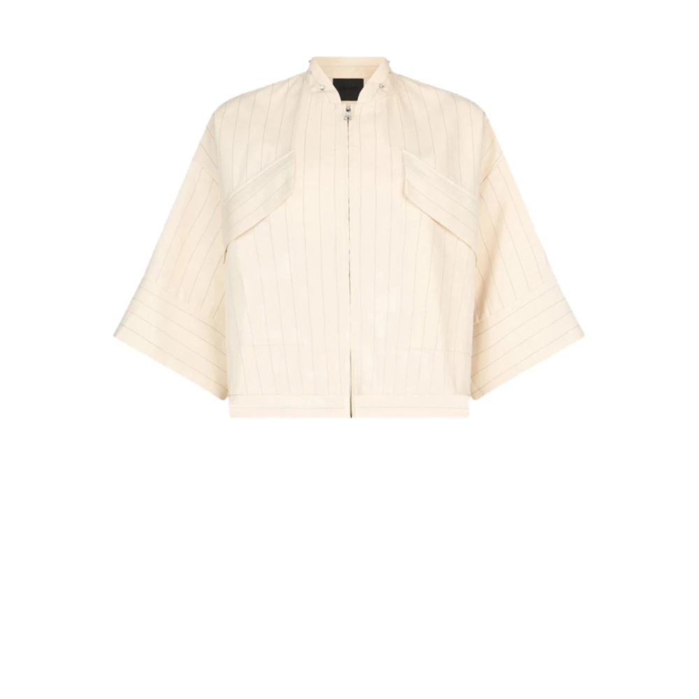 Liu Jo Damen Beige - Gestreifte Jacke Mit Schmucksteinbesatz - Jackets - L