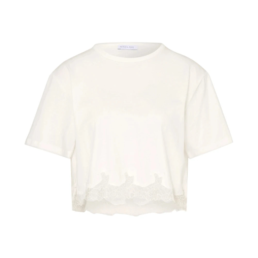 Patrizia Pepe Damen Weiß - Cropped T-Shirt Mit Spitze - Tops - Xs
