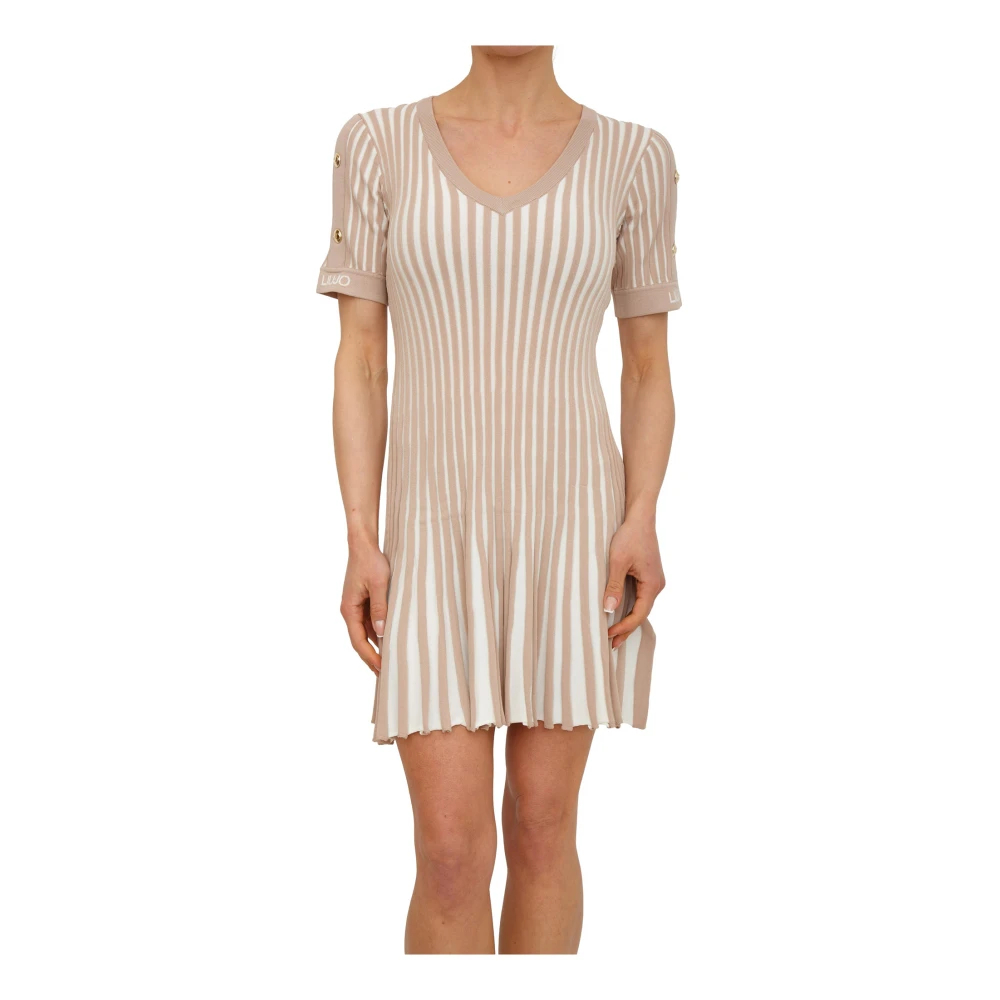 Liu Jo Damen Beige - Gestricktes Mini-Kleid Mit V-Ausschnitt - Dresses - Xs