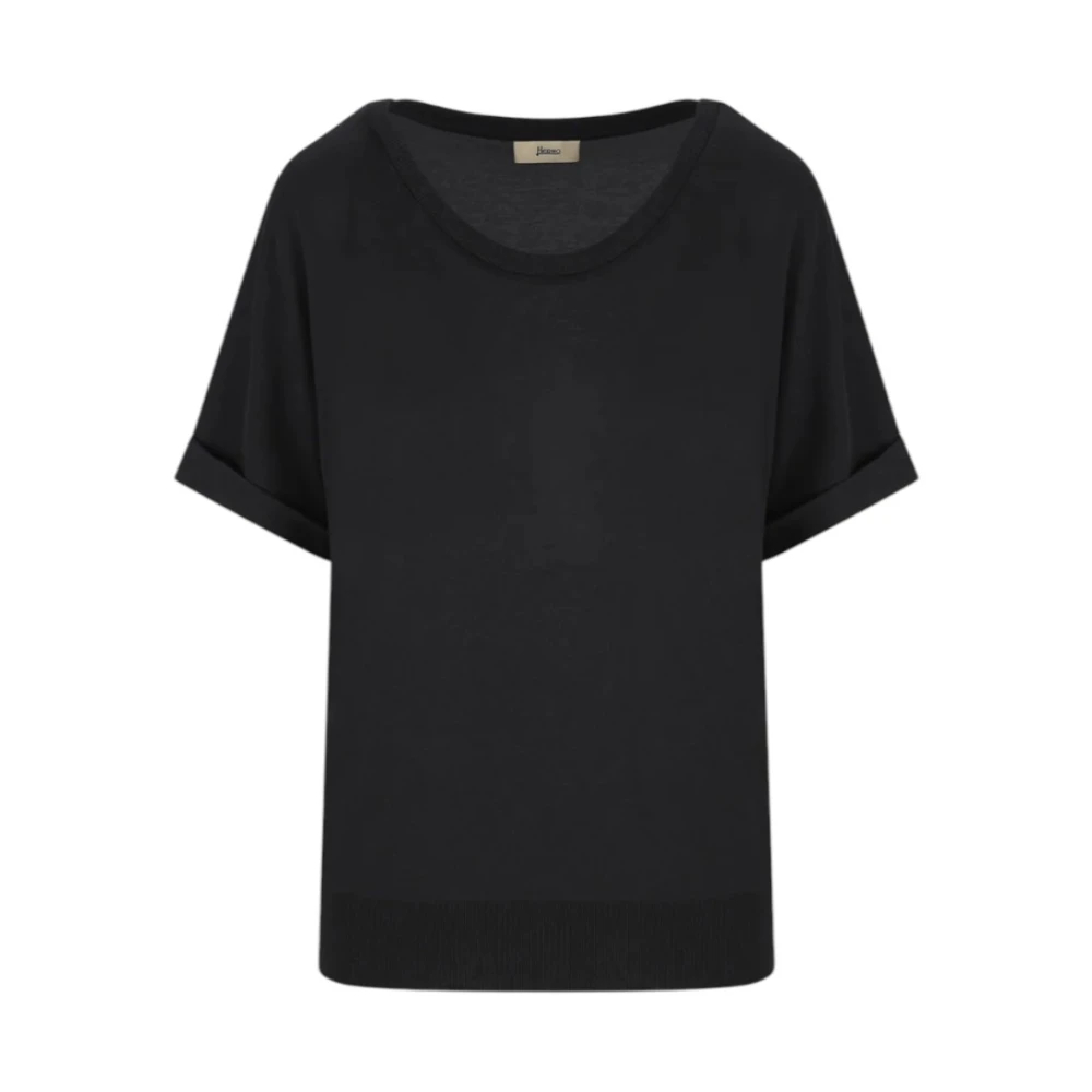 Herno Damen Schwarz - T-Shirt Im Glam-Strick-Effekt - Tops - K -S