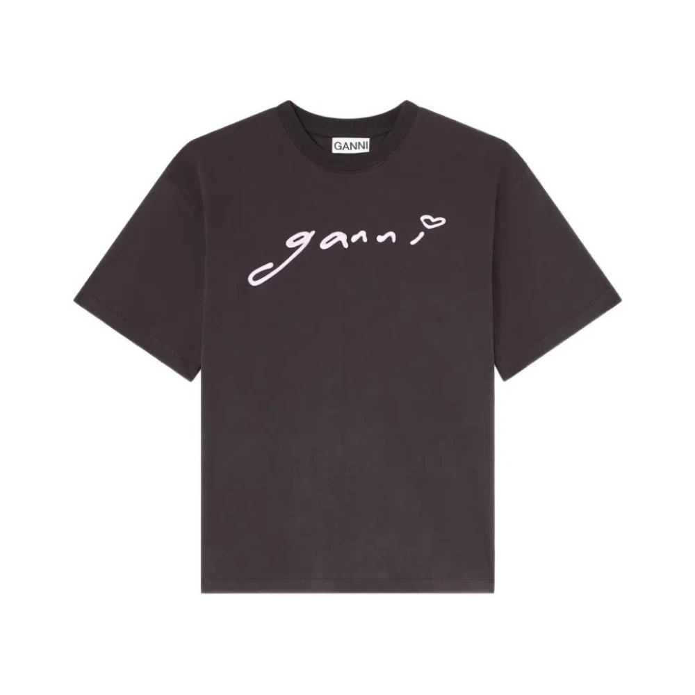 Joom Ganni Damen Schwarz Rundhals Kurzarm Gerader Schnitt Logo T-Shirt Oberteile A1050187 Cm - Bild 4