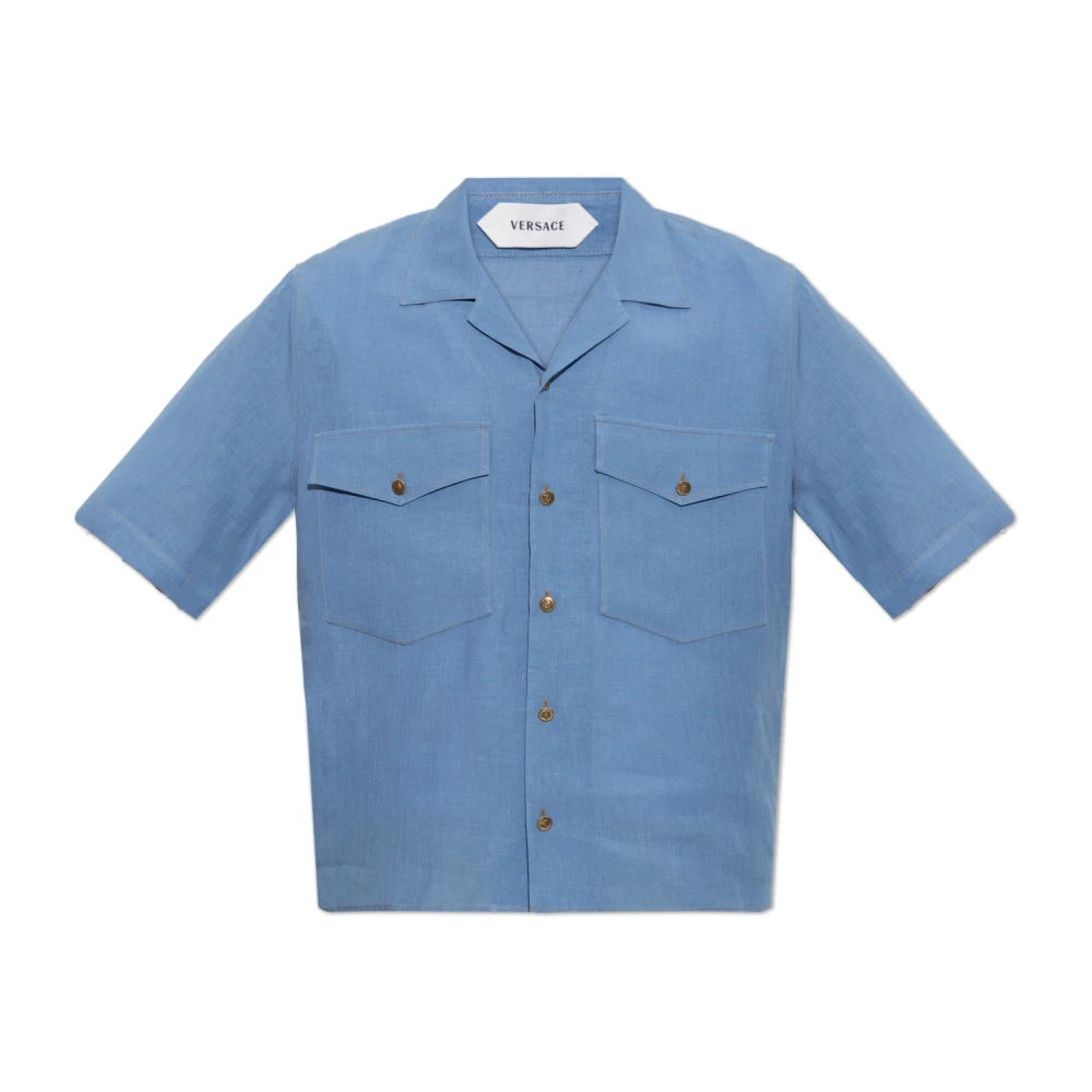 Versace Herren Blau - Leinenhemd Relaxed Fit - Shirts - M