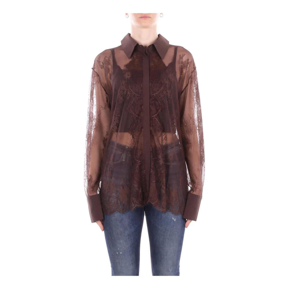 Blugirl Damen Braun - Bluse Mit Blumenspitze - Blouses & Shirts - Xs