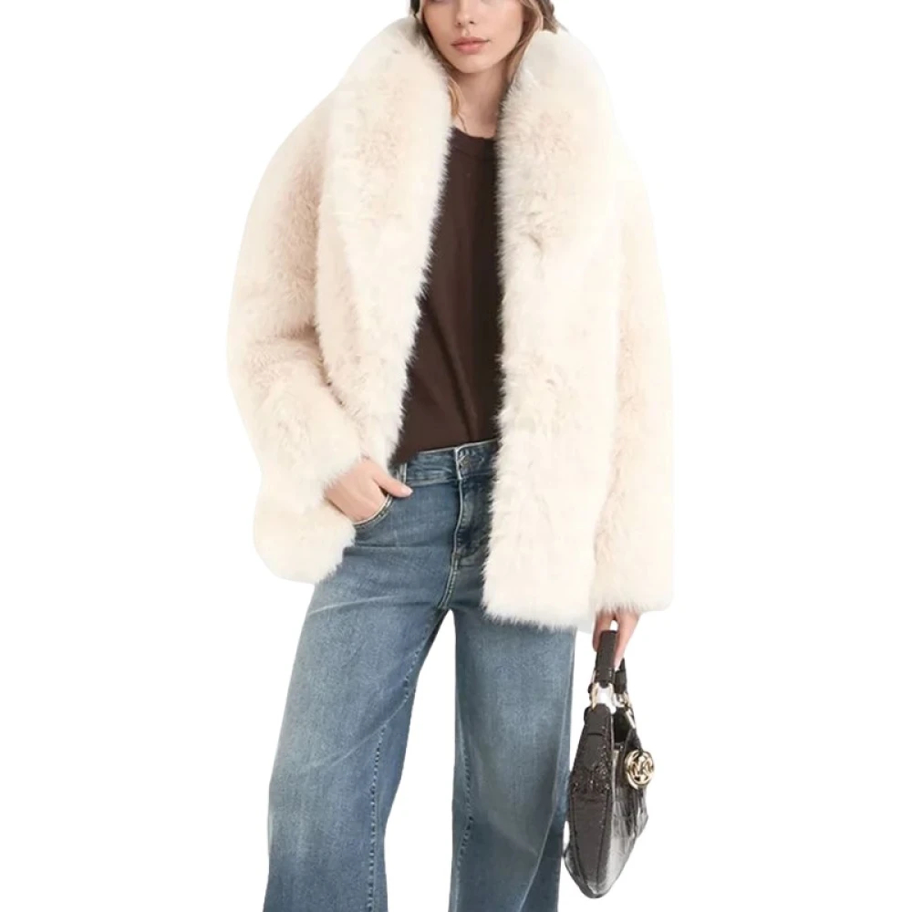 Liu Jo Damen Beige - Faux Fur Mantel - Jackets - S