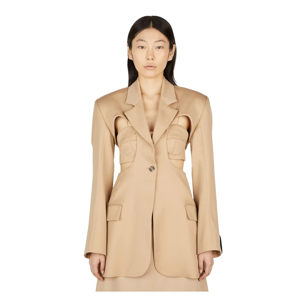 Rokh Damen Beige - Exposed Bra Cut Out Blazer - Jackets - Xs