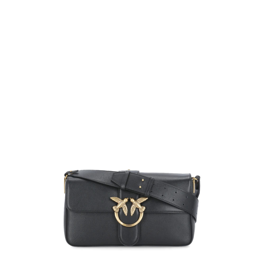 Pinko - Schwarze Leder-Schultertasche Mit Abnehmbaren Trägern - Bags - Damen - Schwarzk - One Size
