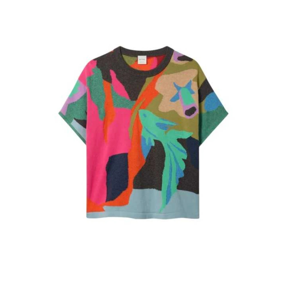Paul Smith Damen Multicolor - Kurzärmeliger Strickpullover Mit Fisch- Und Blumenmuster - Knitwear - Mehrfarbig - S