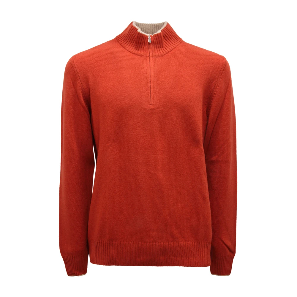 Gran Sasso Herren Orange - Half-Zip Wollpullover - Knitwear - 2XL