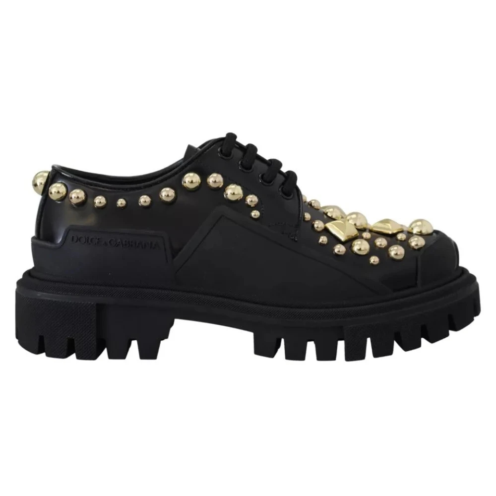 Dolce & Gabbana Damen Schwarz - Poliertes Kalbsleder Trekking Derby - Shoes - K - 37 Eu