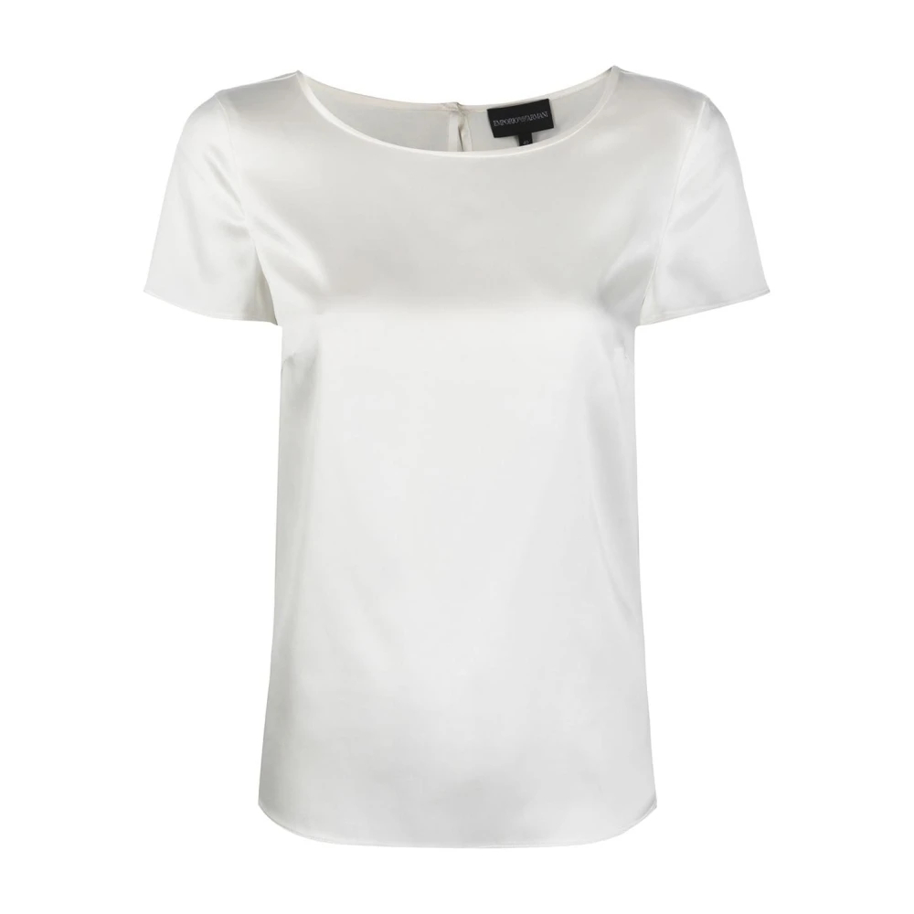 Emporio Armani Damen Weiß - Kurzärmelige Bluse Aus Seidenmischung - Tops - 2XL
