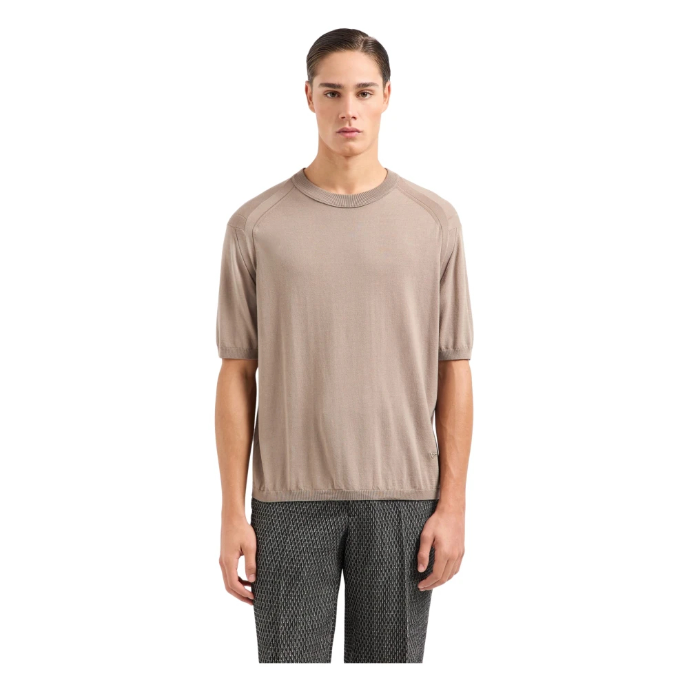 Emporio Armani Herren Braun - Schmaler Strickpullover Mit Kurzen Ärmeln - Tops - Xl