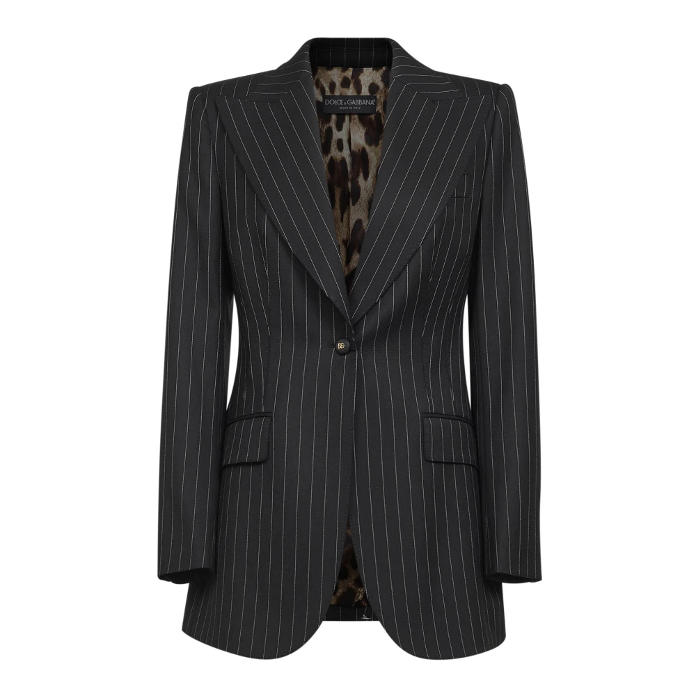 DOLCE & GABBANA | Black pinstriped stretch wool single-breasted jacket | female | 48 - Bild 3