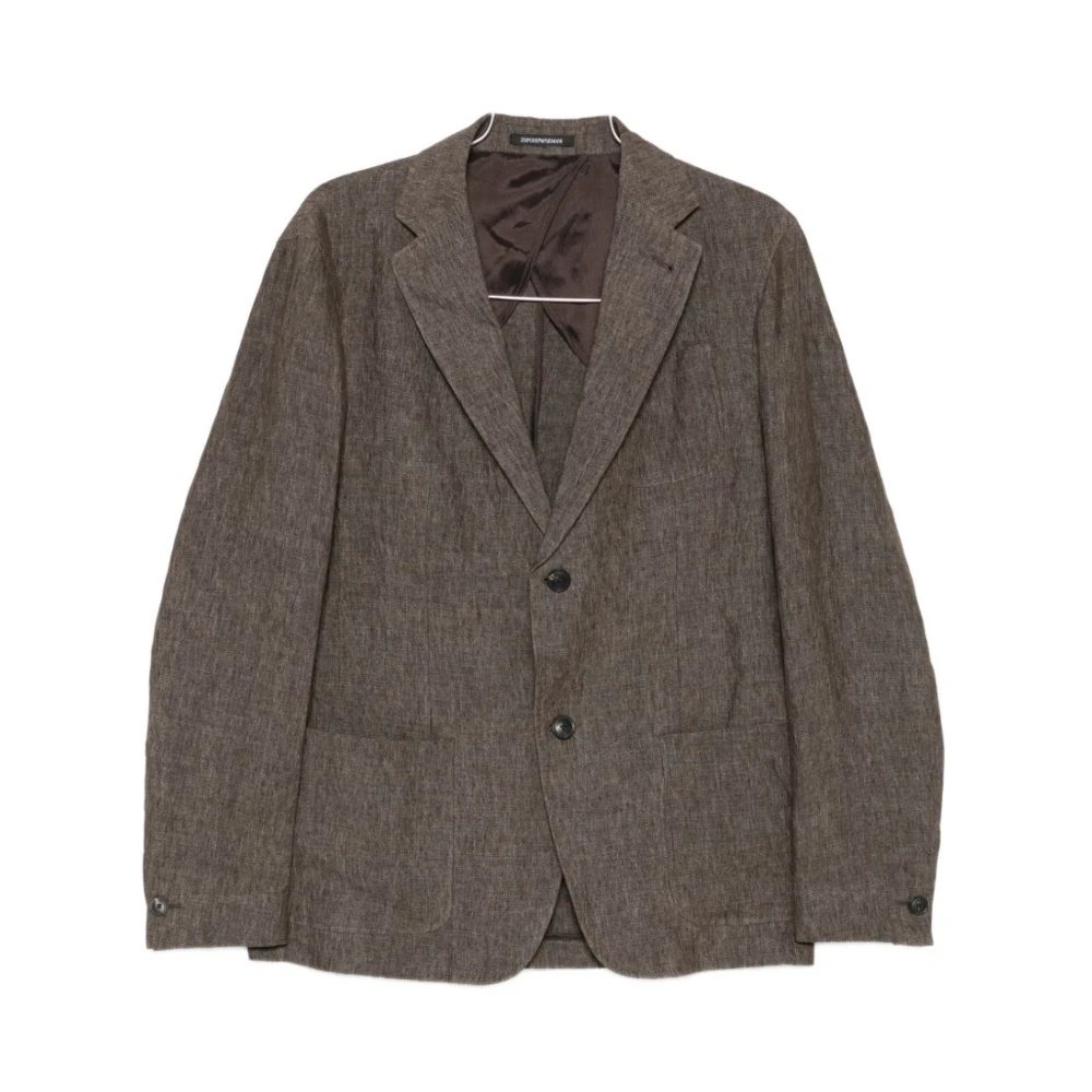 Emporio Armani Herren Braun - Leinenblazer Mit Einfachem Knopfreihe - Jackets - L