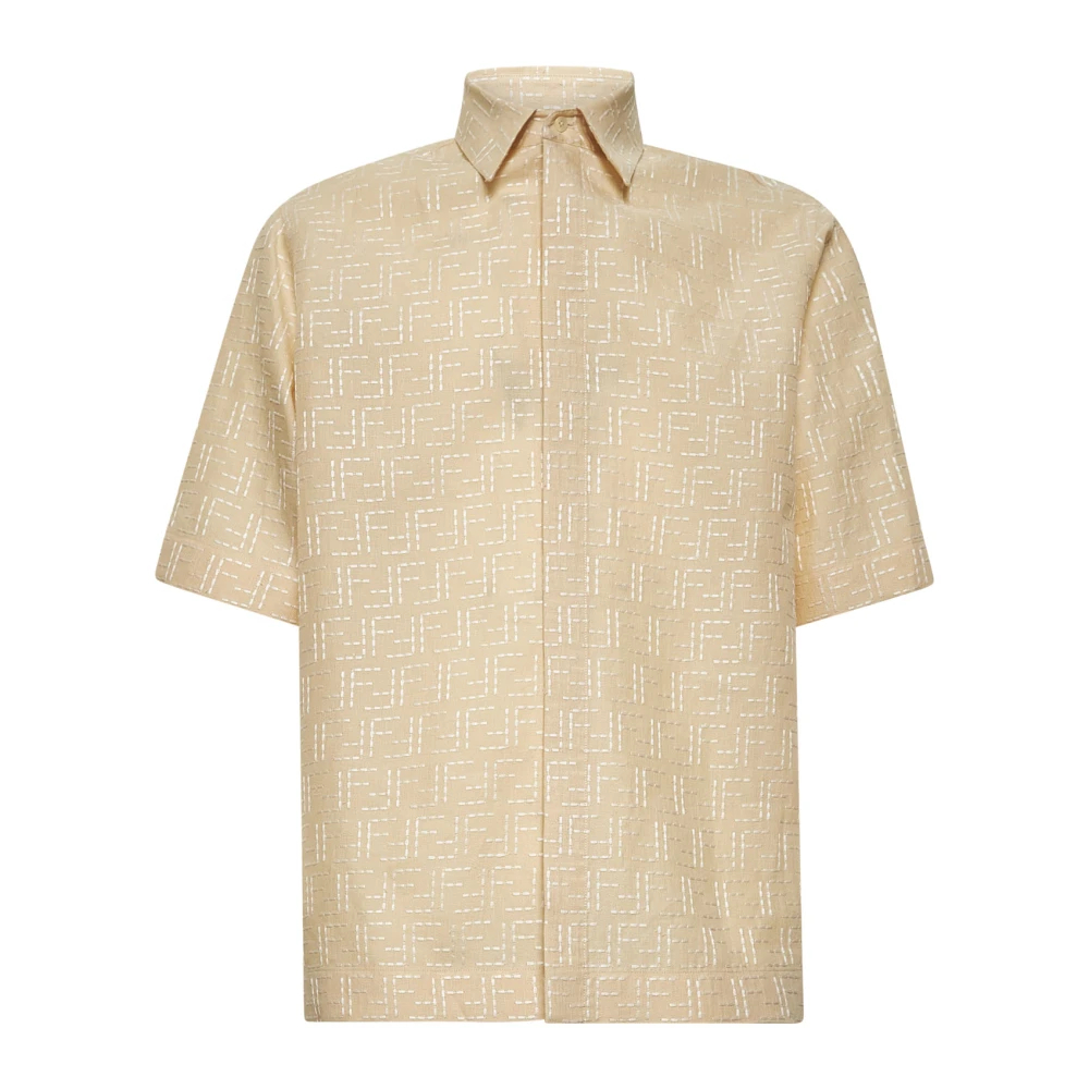 Fendi Herren Weiß - Es Leinenhemd Mit Jacquard-Motiv - Shirts - M