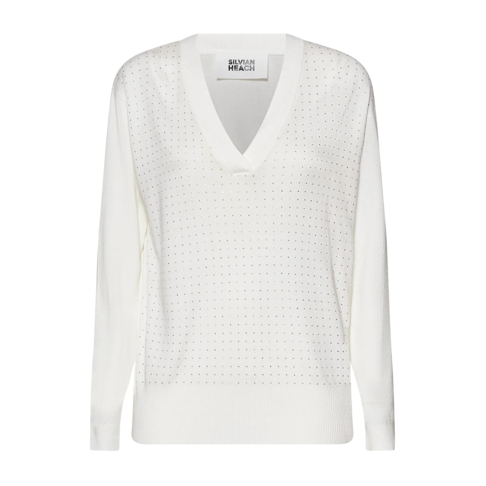 Silvian Heach Damen Weiß - V-Ausschnitt Strick Mit Zierdetails - Knitwear - L