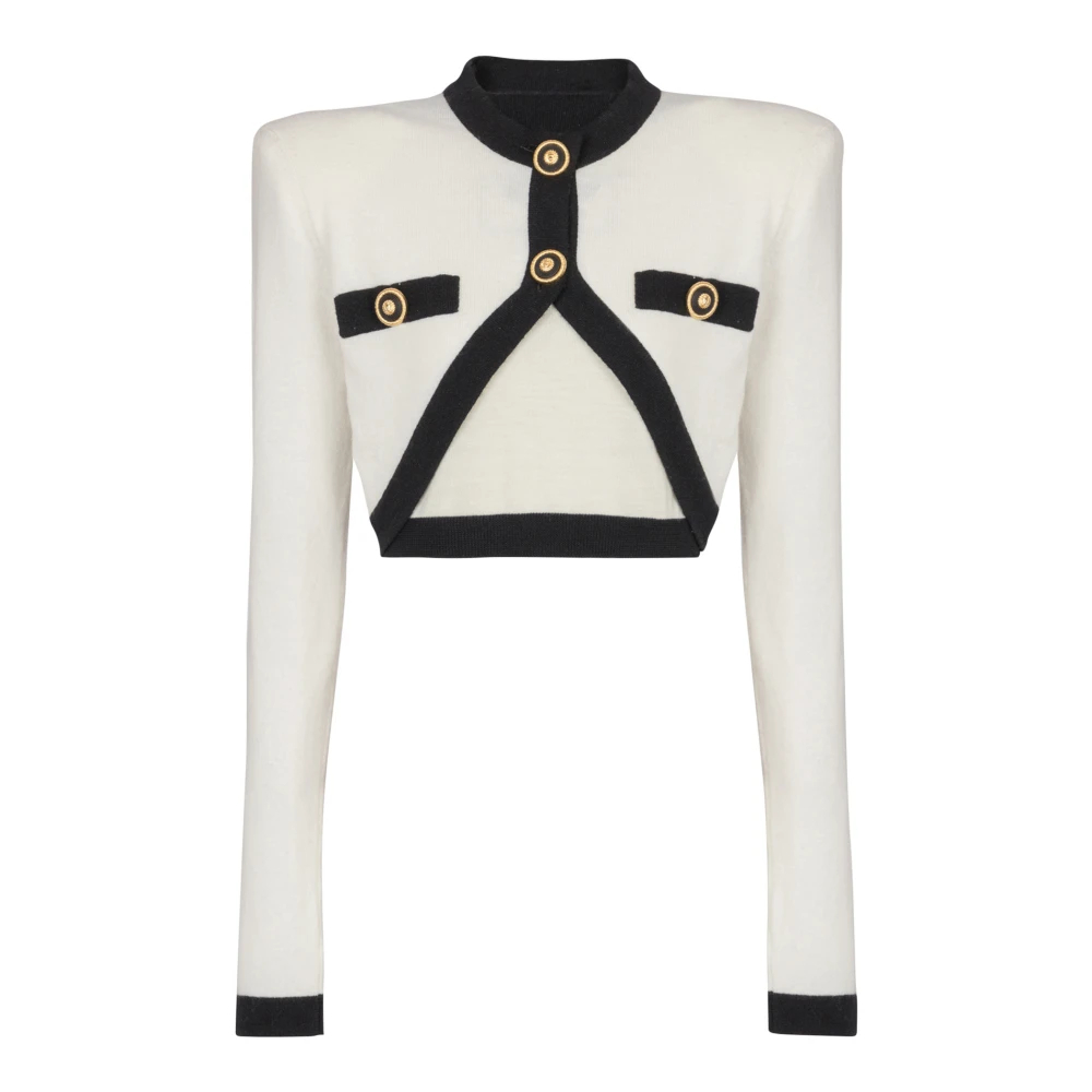 Balmain Damen Beige - Pullover Mit Trompe-L'œil-Strickjacke - Knitwear - Xs