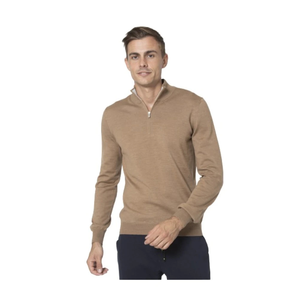 Gran Sasso Herren Beige - Hellbrauner Pullover Mit Reißverschluss - Knitwear - 3XL