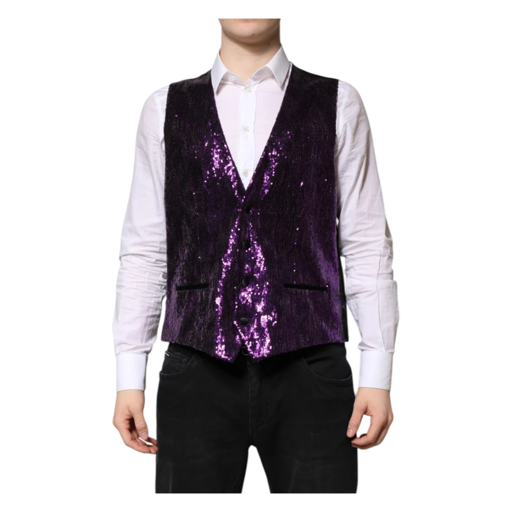 Dolce & Gabbana Herren Violett - Lila Pailletten Formelle Weste - Suits - Lila -M