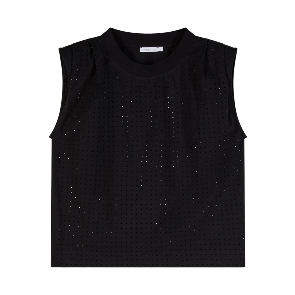 Patrizia Pepe Damen Schwarz - Baumwollweste Mit Strasssteinen - Tops - K - Xs