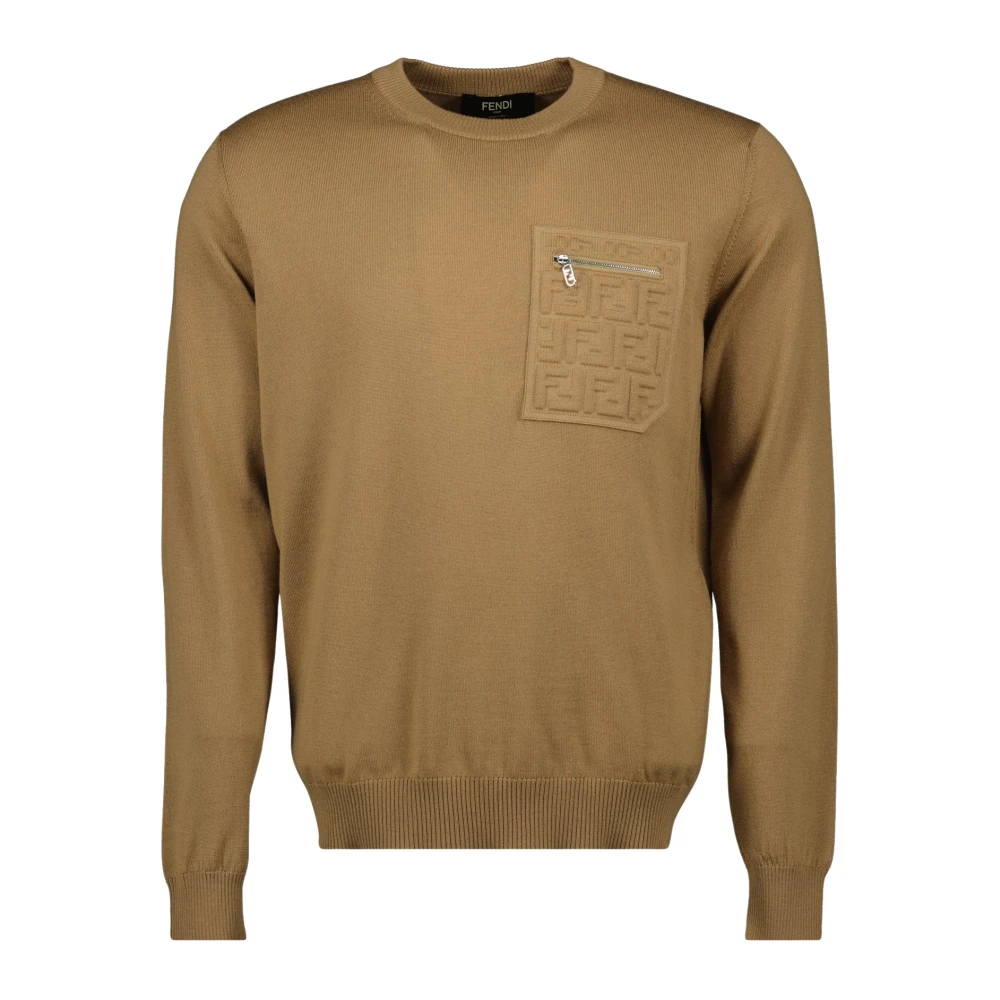 Fendi Herren Braun - Er Wollpullover Mit Rundhalsausschnitt - Knitwear - M