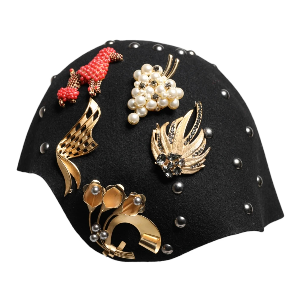 Dolce & Gabbana Damen Multicolor - Schwarzer Wollverzierter Cloche-Hut - Accessories - Mehrfarbig - One Size