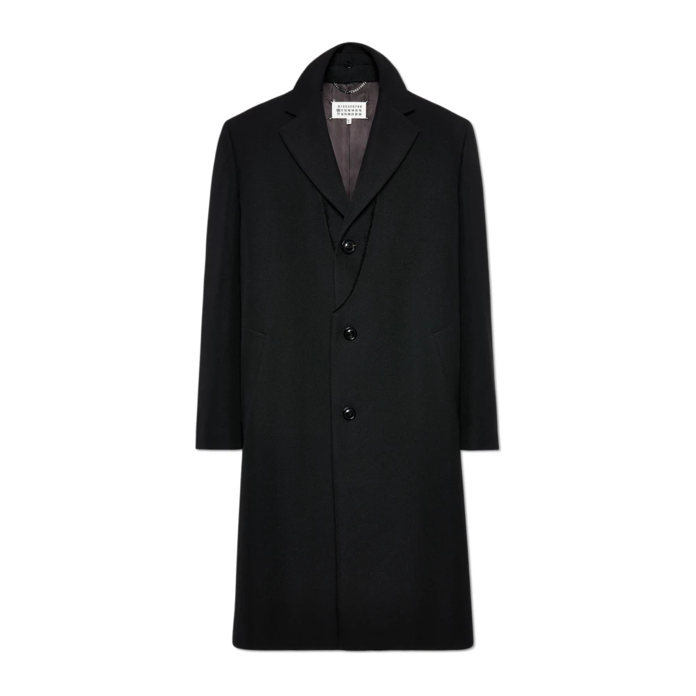 Maison Margiela Herren Schwarz - Wollmantel Mit Rohem Saum - Coats - K - L