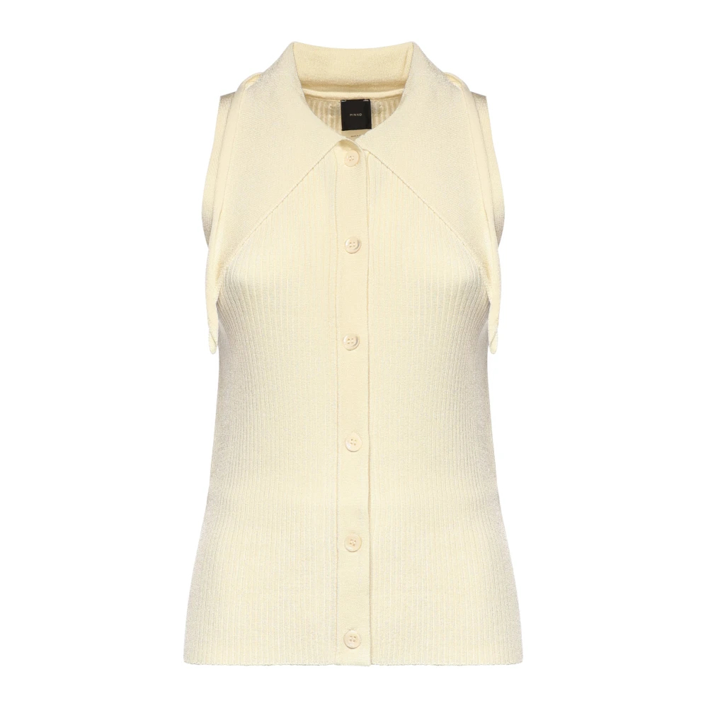Pinko - Neck-Tie Ribbed Tank Top - Blouses & Shirts - Damen - Beige - M