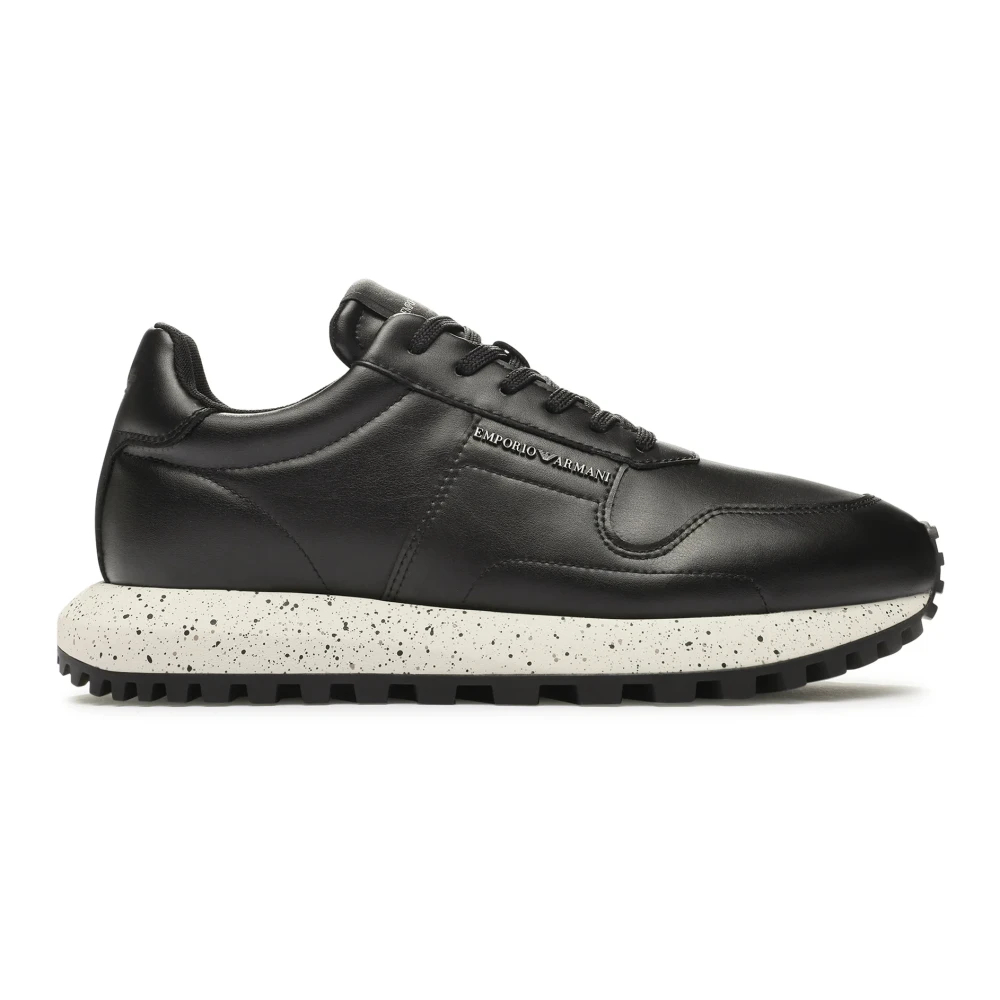 Emporio Armani Herren Schwarz - Leather Sneakers - Shoes - K - 42 Eu