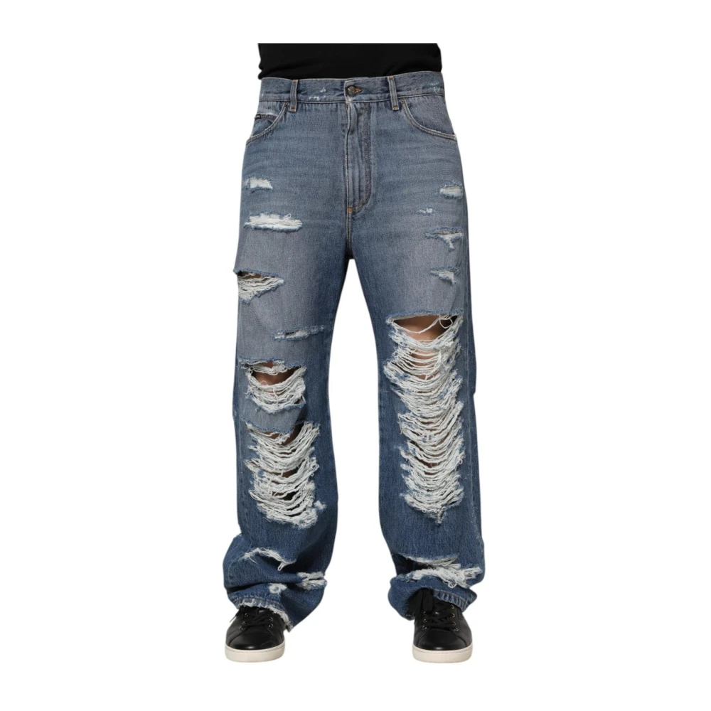 Dolce & Gabbana Herren Blau - Zerfetzte Logo-Plakette Denim Jeans - Jeans - M