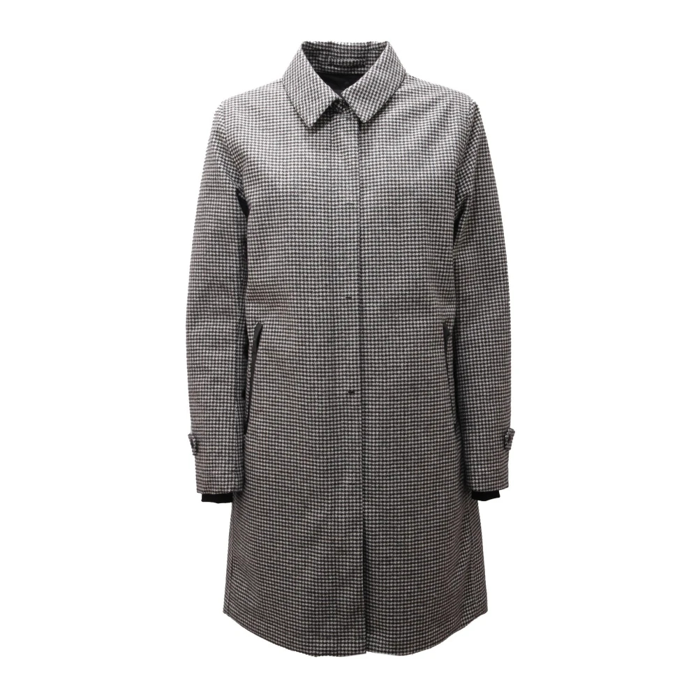 Herno Damen Schwarz - Wollmantel Mit Hahnentrittmuster Und Abnehmbarer Kapuze - Coats - K -L