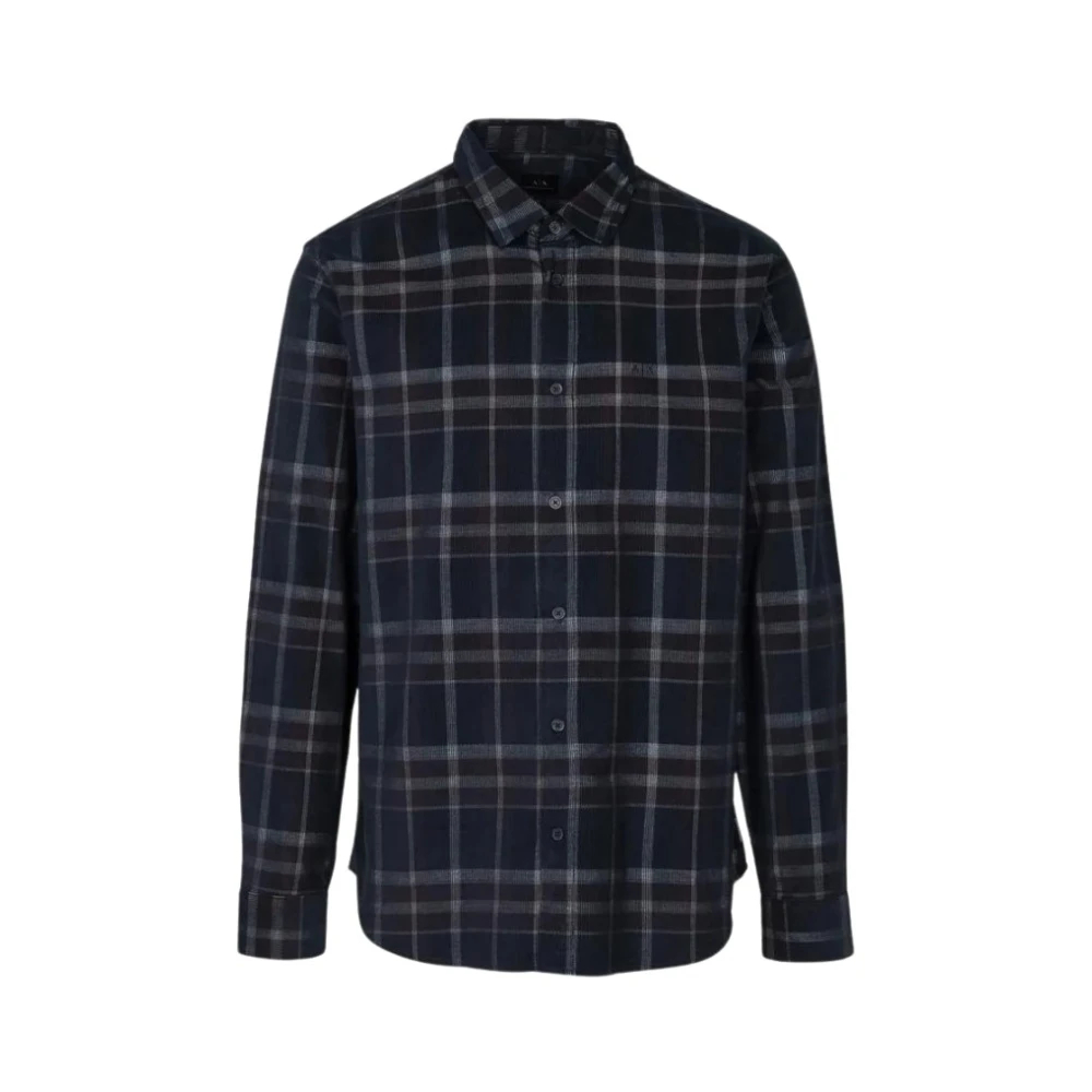 Armani Exchange Herren Blau - Klassisches Kariertes Langarmhemd - Shirts - Xs