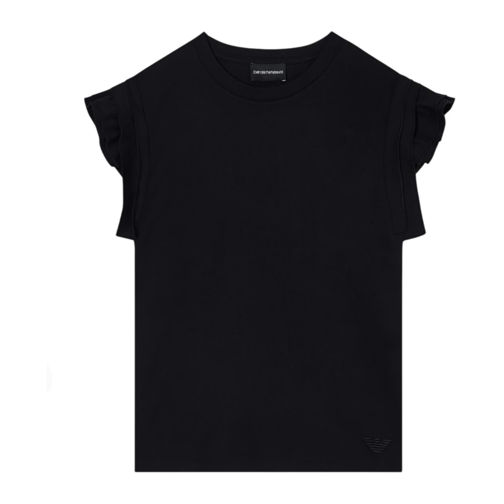 Emporio Armani Damen Schwarz - Jersey Rundhals Kurzarm Volant An Armausschnitt - Tops - K - L