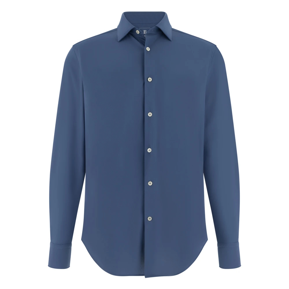 Boggi Milano Herren Blau - B Tech Slim Fit Stretch Polyamid Hemd - Shirts - 2XL