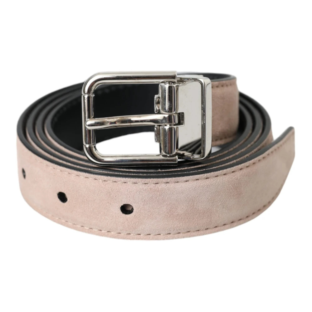 Dolce & Gabbana Herren Beige - Wildleder Gürtel Mit Silberner Schnalle - Accessories - 105 Cm