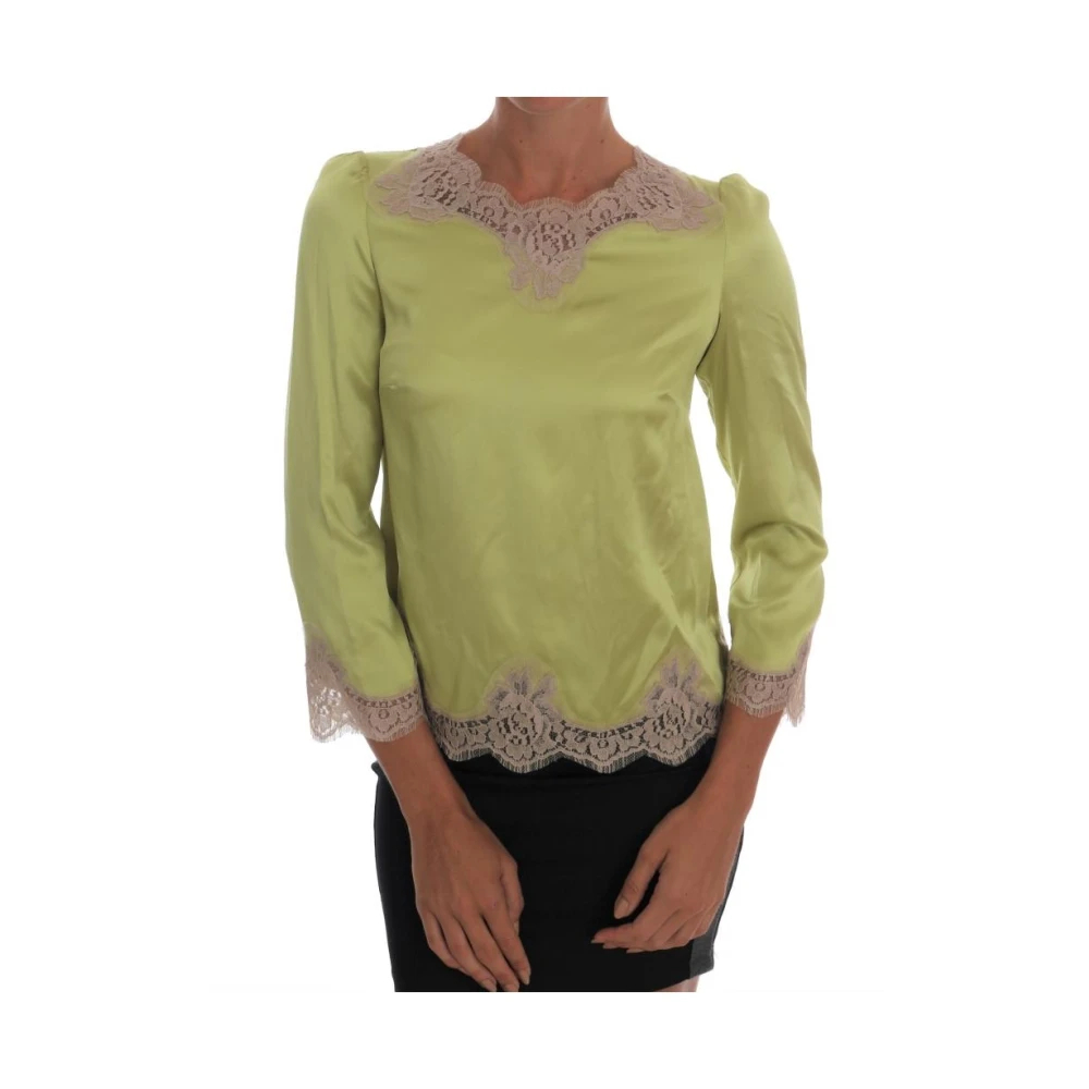 Dolce & Gabbana Seidenbluse Mit Spitzenbesatz - Grün Eu Größe 34 / Uk Größe 6 - Bild 4