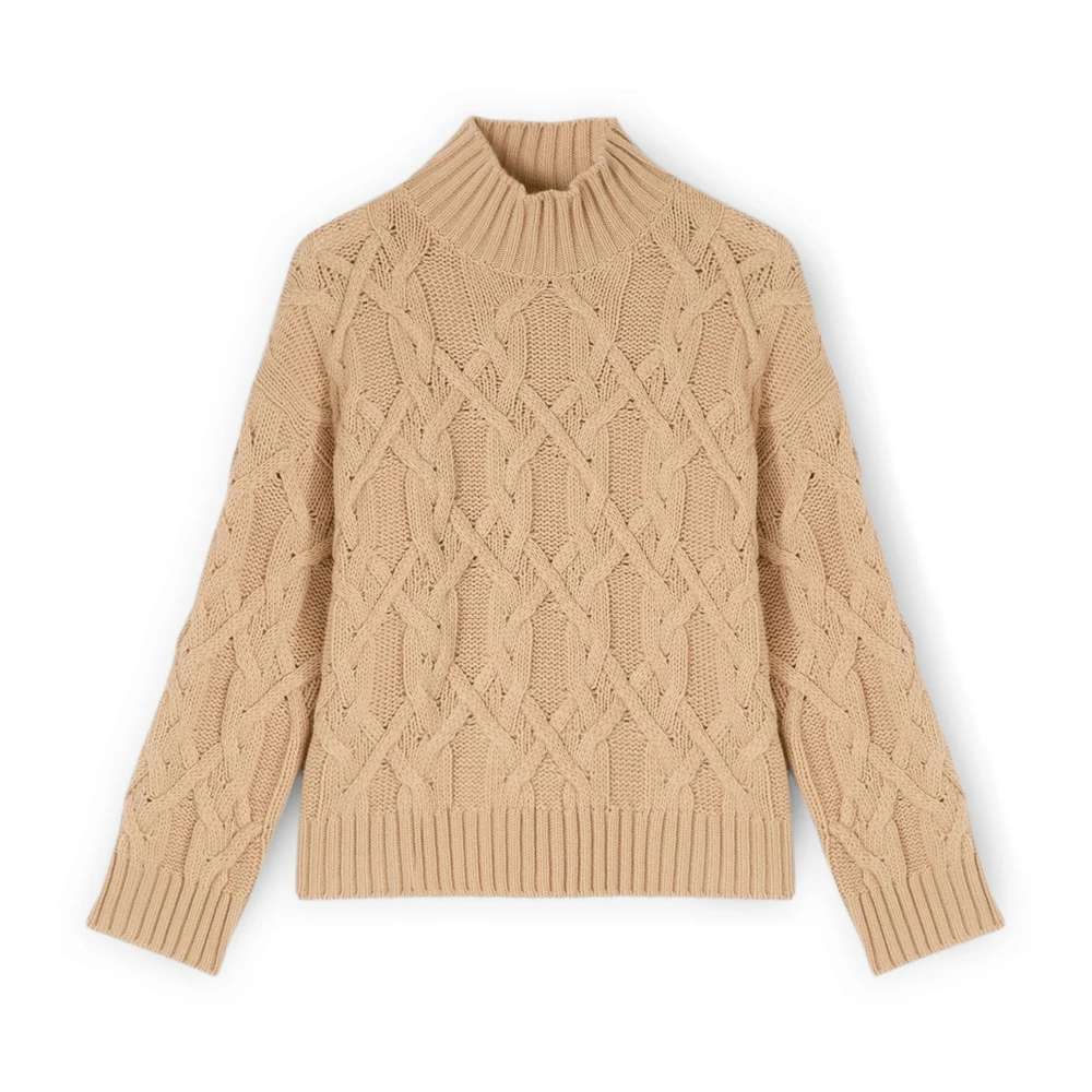 Motivi Damen Beige - Feinstrick-Rollkragenpullover Mit Zopfmuster - Knitwear - M