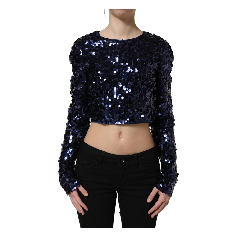 Dolce & Gabbana Damen Blau - Pailletten-Bluse Mit Langen Ärmeln Und Kurzem Schnitt - Blouses & Shirts - Xs