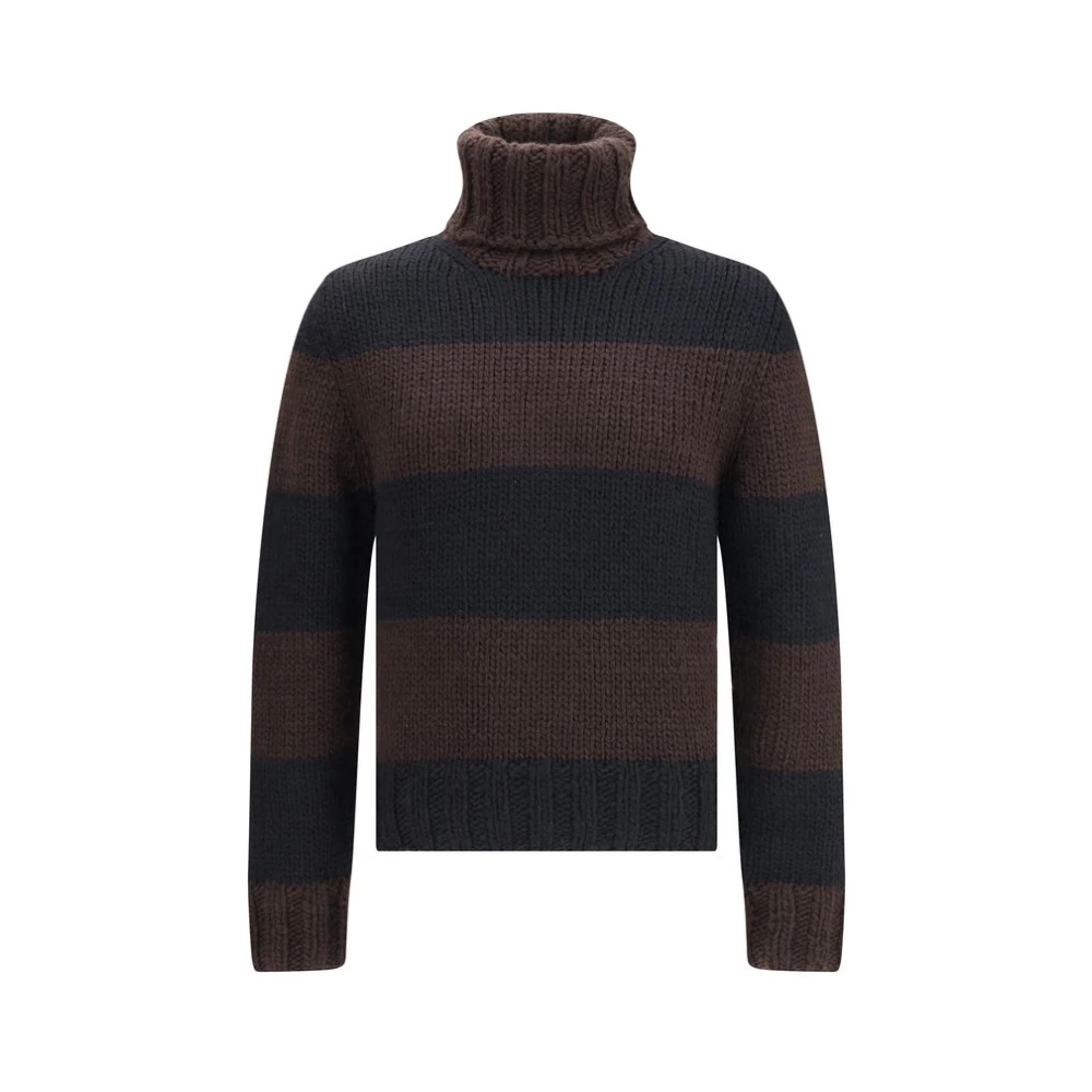Dolce & Gabbana Herren Braun - Gestreifter Wollmischpullover Mit Rollkragen - Knitwear - L