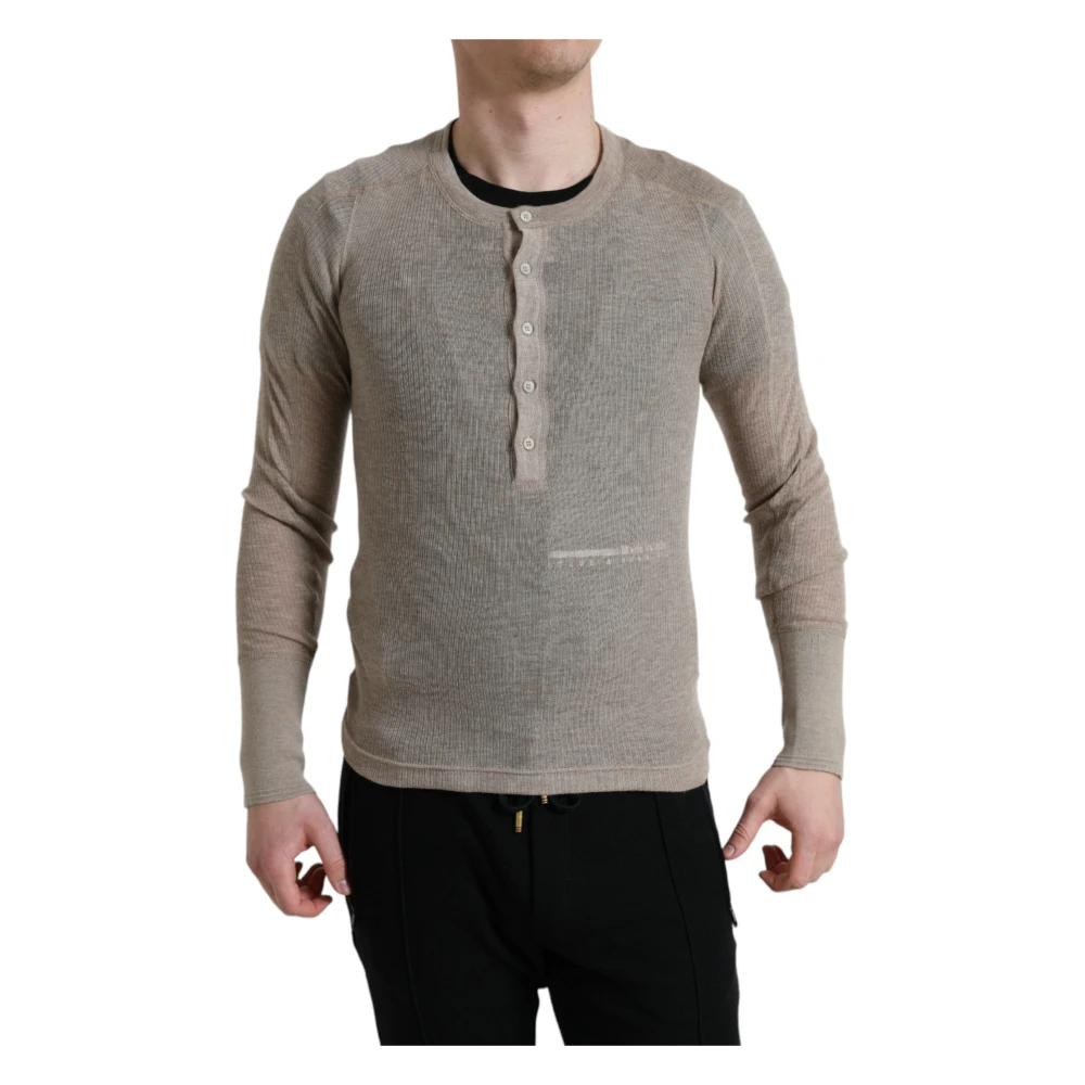 Dolce & Gabbana Herren Beige - Luxus R Henley-Kaschmirpullover - Knitwear - Xs