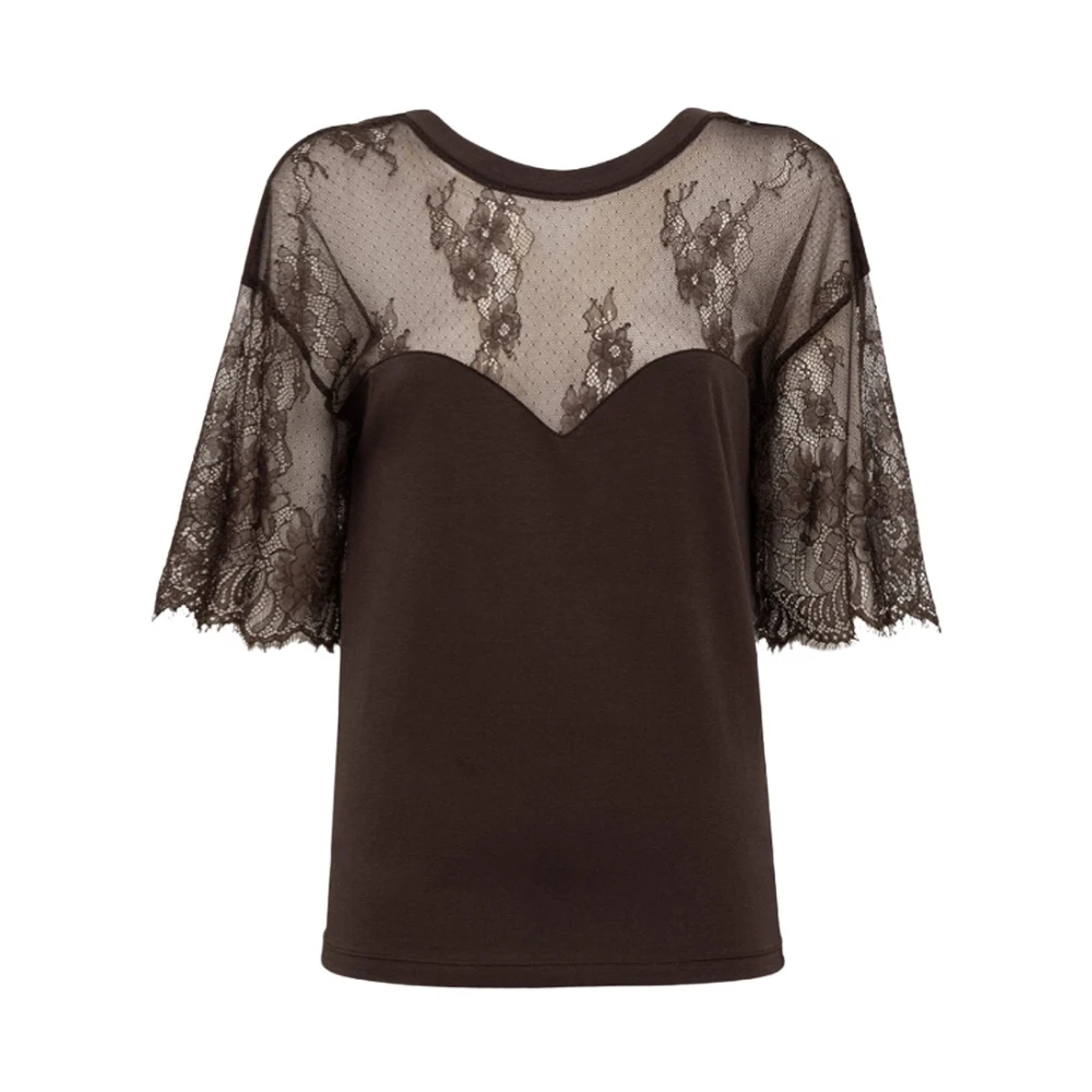 Blugirl Damen Braun - T-Shirt Aus Jersey Mit Spitzeneinsätzen - Blouses & Shirts - S