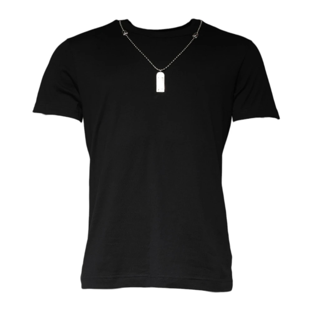 Dolce & Gabbana Herren Schwarz - Es Baumwoll-T-Shirt Mit Halskettenverzierung - Tops - K - 3XL