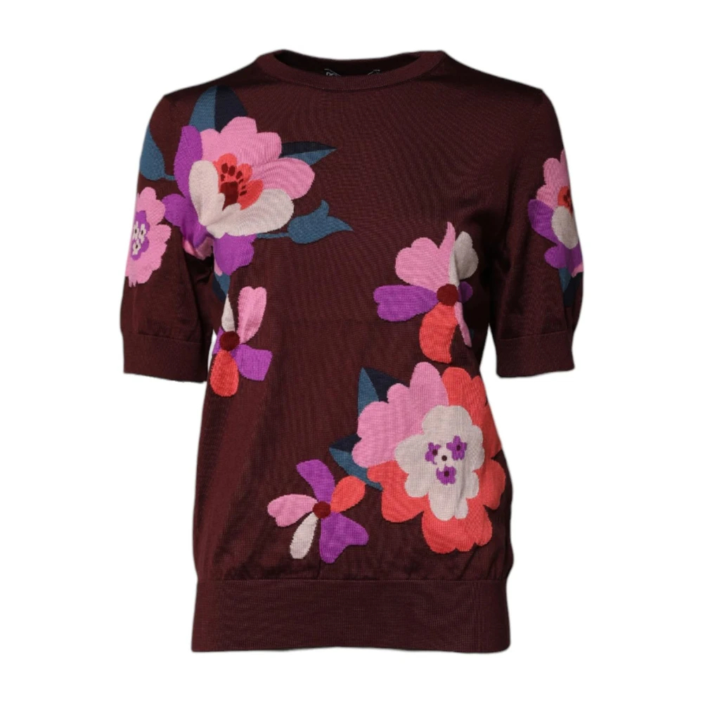Dolce & Gabbana Damen Braun - Seidenblumen Crew Neck Bluse - Tops - L