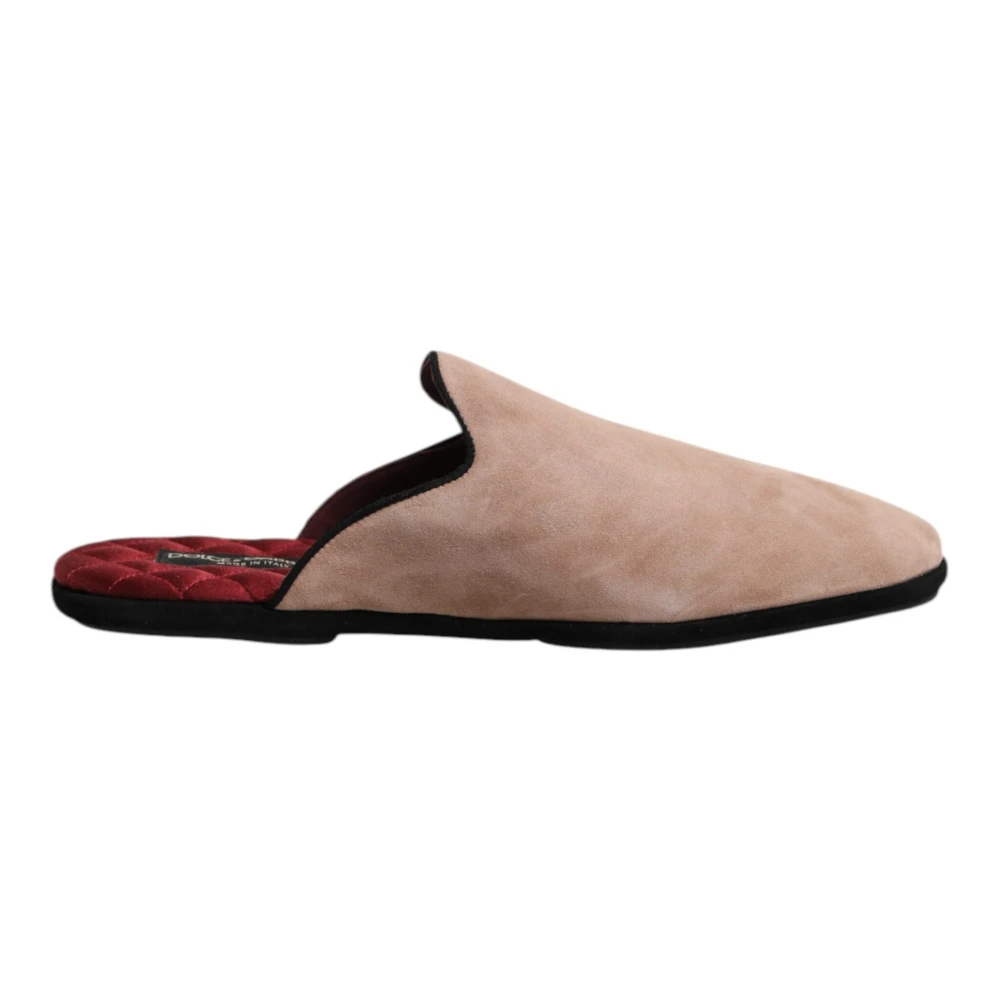 Dolce & Gabbana Herren Beige - Wildleder Slides Flache Schuhe - Shoes - 43 Eu