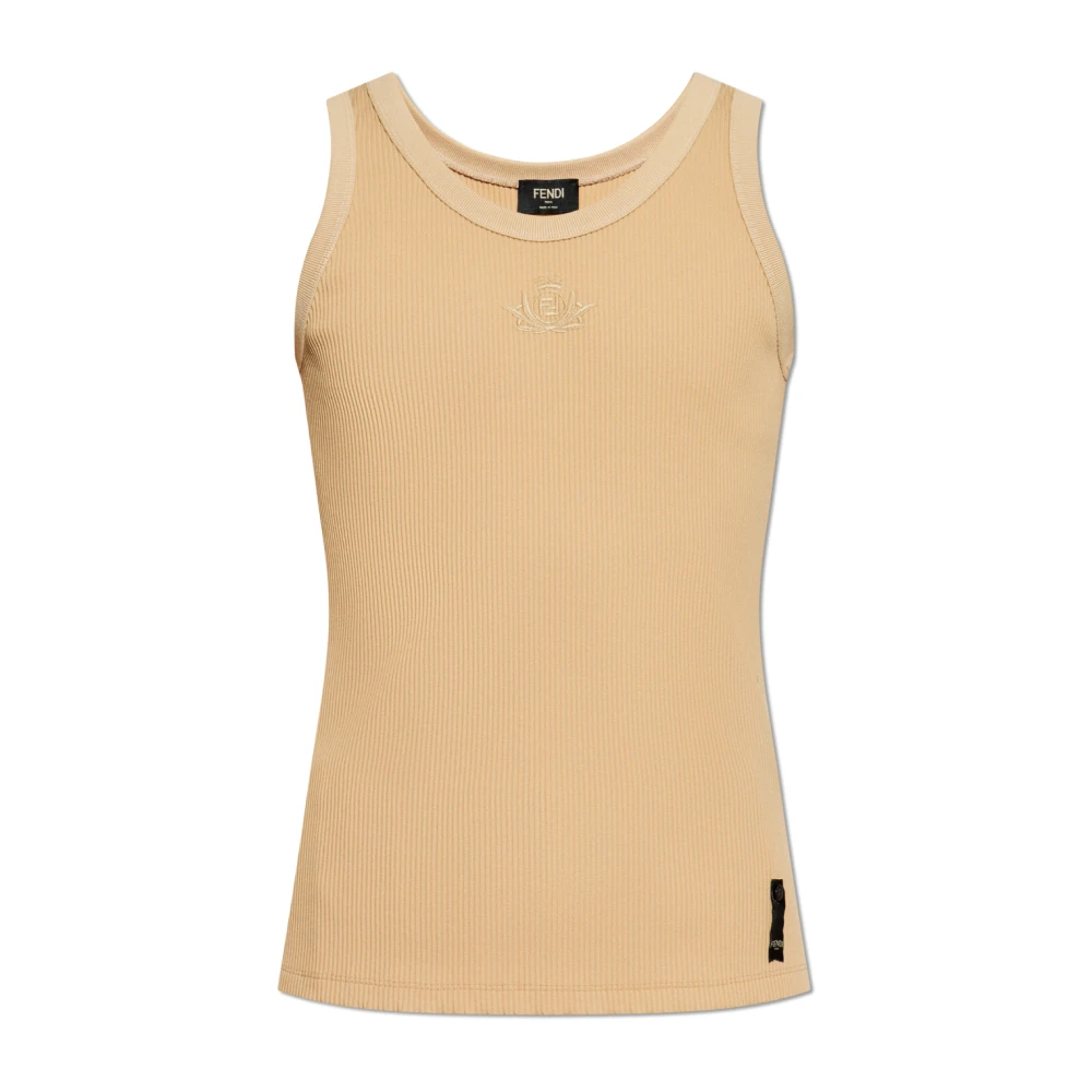 Fendi Herren Beige - Geripptes Tanktop Mit Rundhalsausschnitt Und Wappen - Tops - M