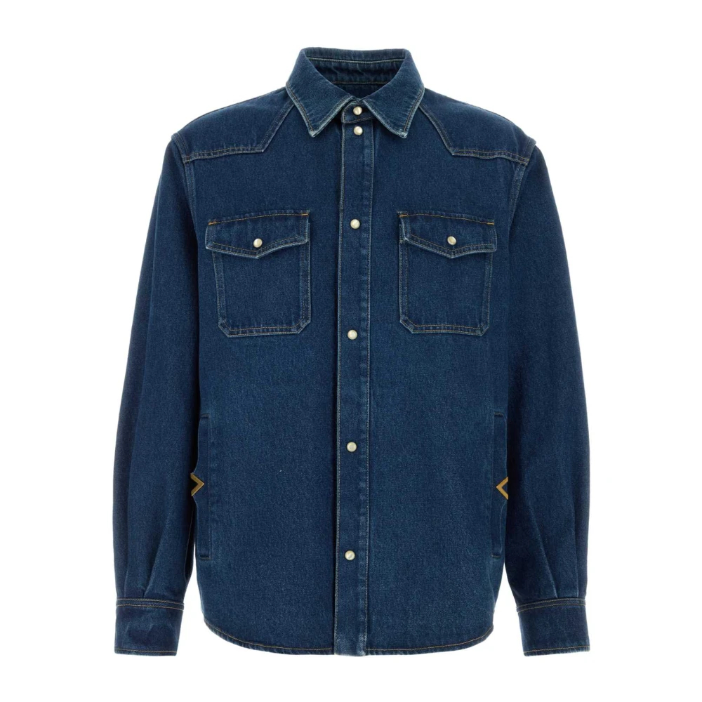 Valentino Garavani - Denimhemd Mit Metallischem V-Detail - Shirts - Herren - Blau - Xl