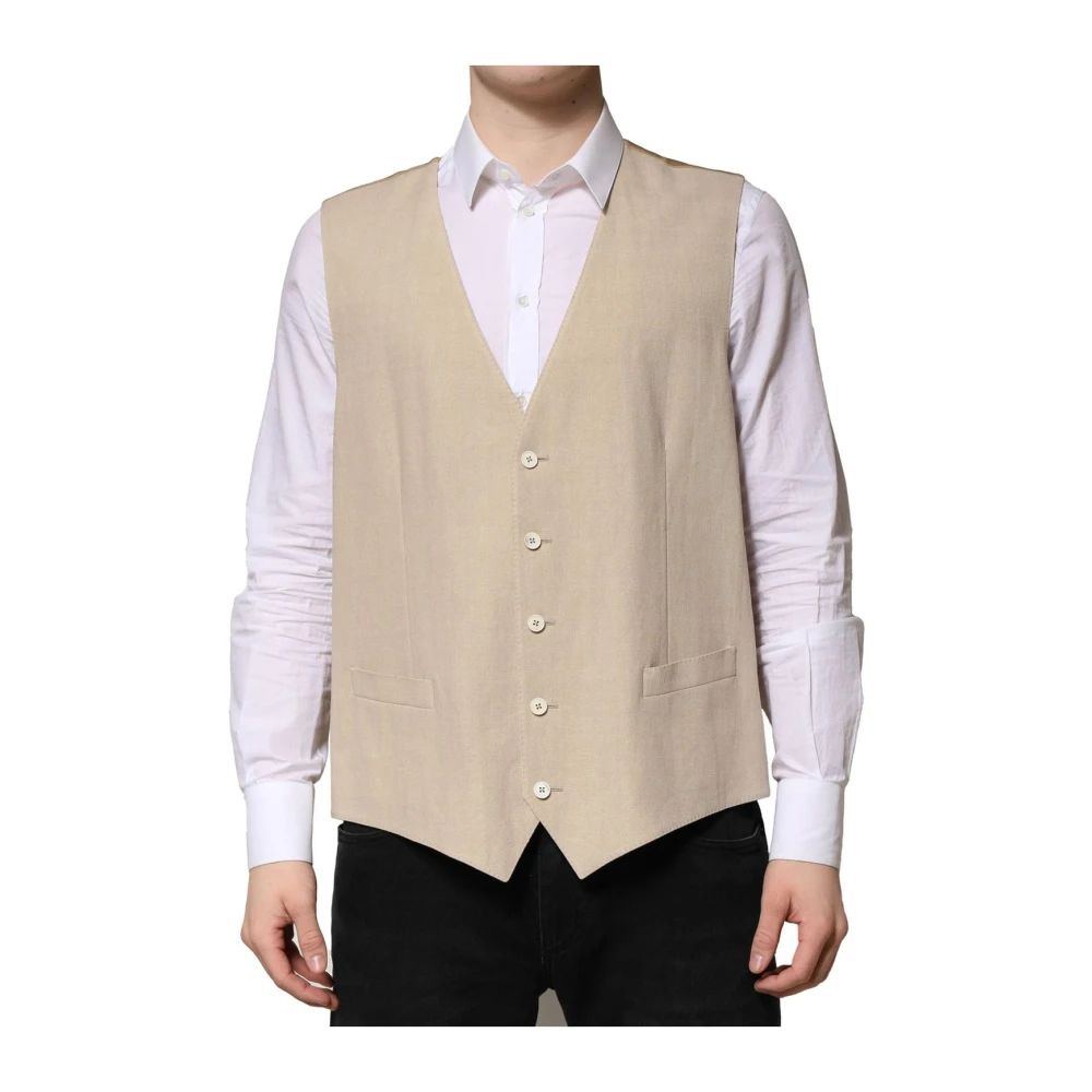 Dolce & Gabbana Herren Beige - Leinen Formelle Weste - Suits - L