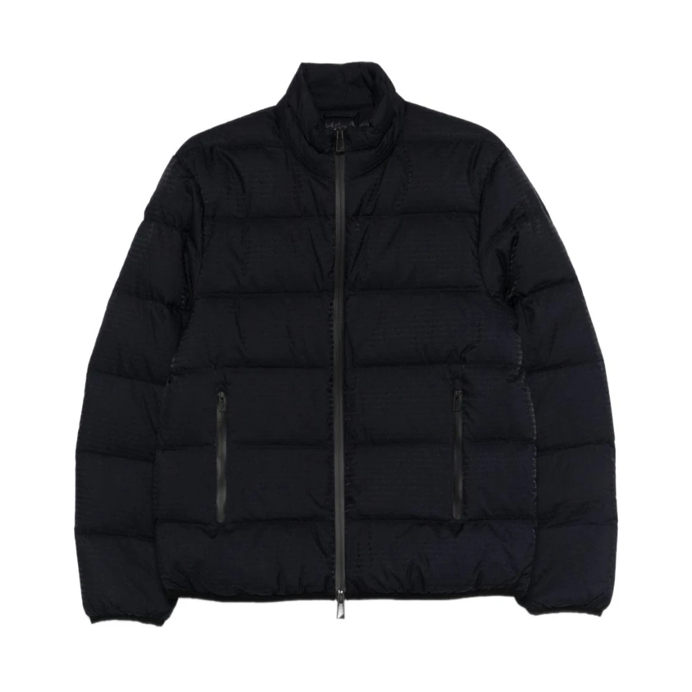 Emporio Armani Herren Blau - Wasserabweisende Gesteppte Daunenjacke Aus Nylon Mit Jacquard-Logo-Schriftzug - Jackets - Xl